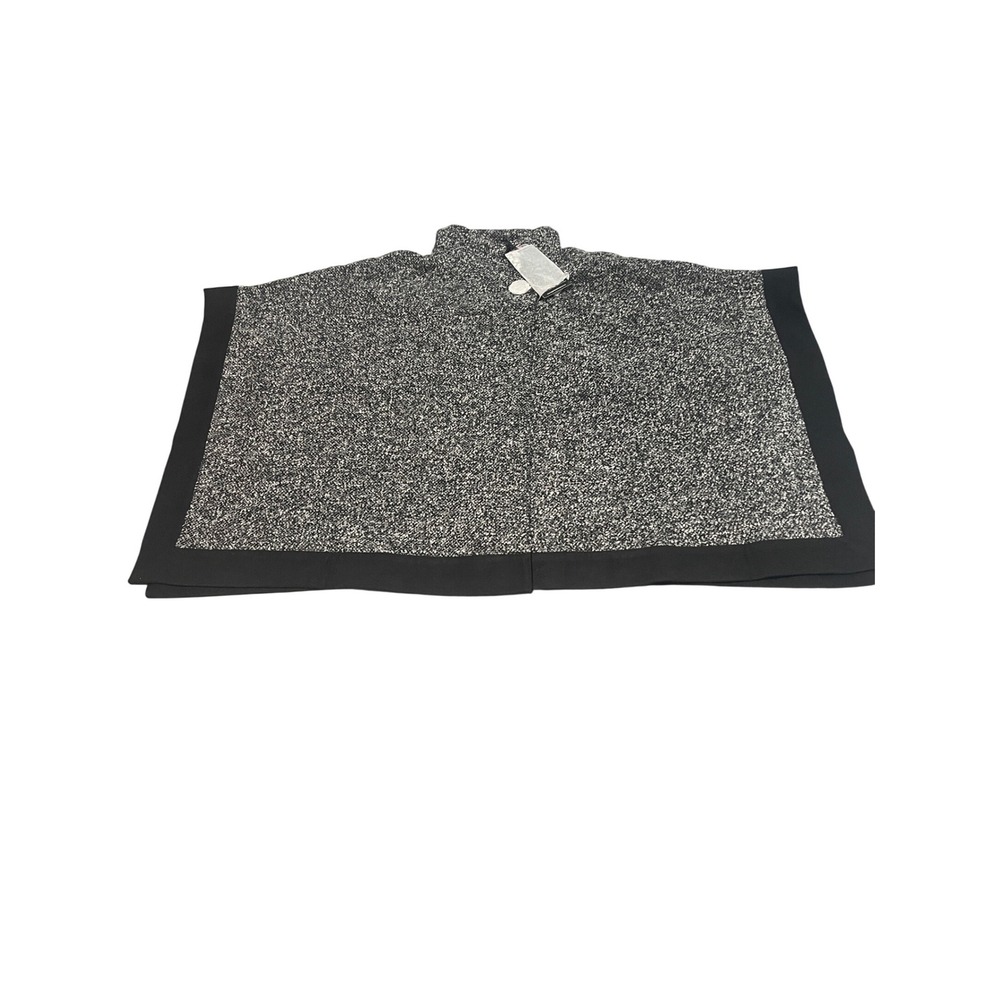 Regent and Company Herringbone Tweed Poncho Black Gray Mock Neck Button Wrap O/S